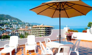 The sun terrace overlooking the sea at Eloisa Hotel, Puerto Vallarta, Jalisco, Mexico