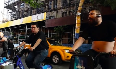 Photograph of Josh Ostrovsky at spinning class for the homeless in New York