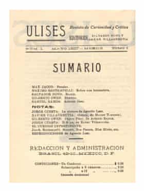 Ulises no.1 (página de contenidos), mayo de 1927.