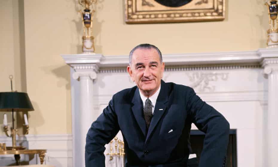 President Lyndon B. Johnson in the Oval Sitting Room of the family quarters of the White House in Washington, DC.
