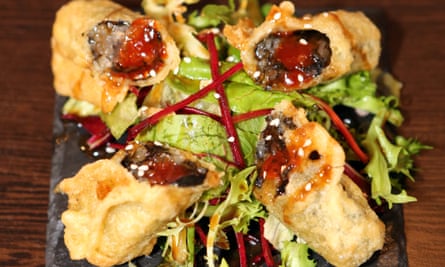 'Deep-fried rolls of seaweed filled with the satisfying crunch of glass noodles': tuimary spring rolls.