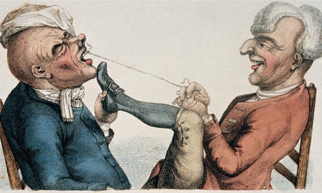 cartoon illustration of dangerous tooth removal methods - string and door, pliers