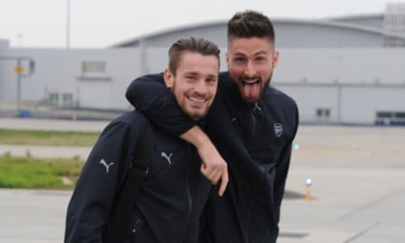 Arsenal's Mathieu Debuchy and Olivier Giroud