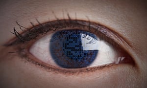 Eye with binary code reflected in it