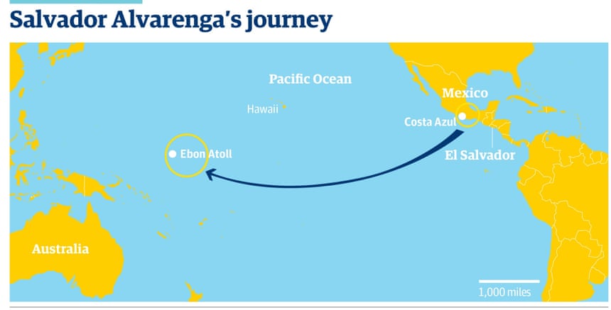 map of missing fisherman Salvador Alvarenga's  journey