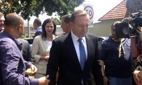 Tony Abbott leaves a press conference outside St Mark’s Coptic Orthodox church in Sydney on Sunday morning, after commenting on the LNP’s election defeat in Queensland.