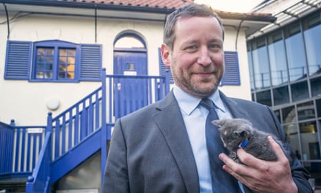 Ed Vaizey smiling with a kitten in his hands