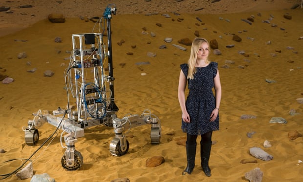 Abbie Hutty, engineer on the ExoMars Rover project  with Bryan the prototype.