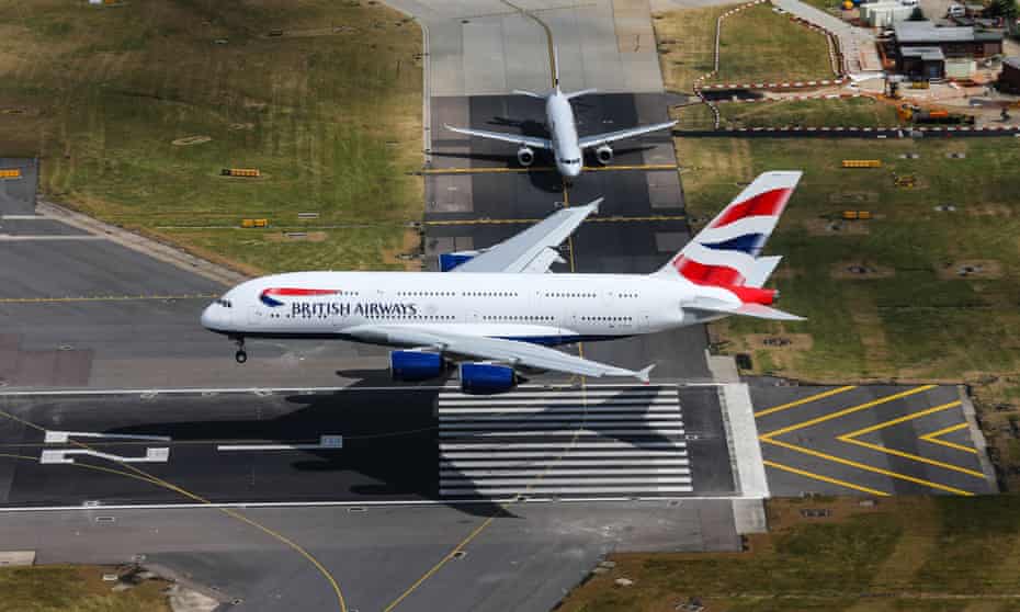 British Airways' first Airbus A380 Superjumbo lands at London Heathrow. 