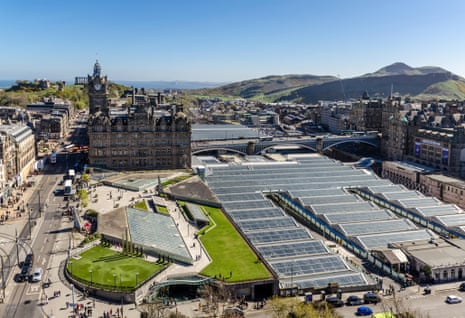 Looking east across Edinburgh to the Balmoral Hotel, Waverley station and Arthur's Seat.