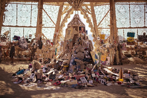 The Temple of Grace interior, filled with people's messages, mementoes and and photographs.