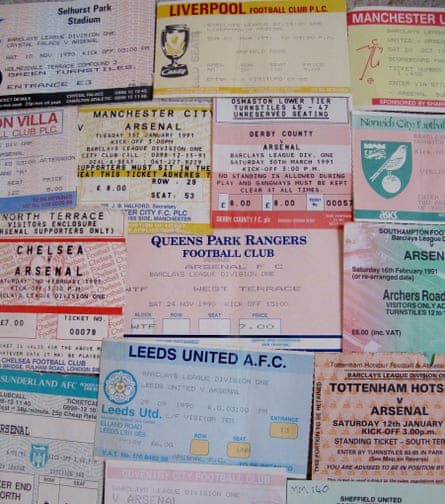 A selection of tickets from some of the away matches played by Arsenal during the 1990-91 season.