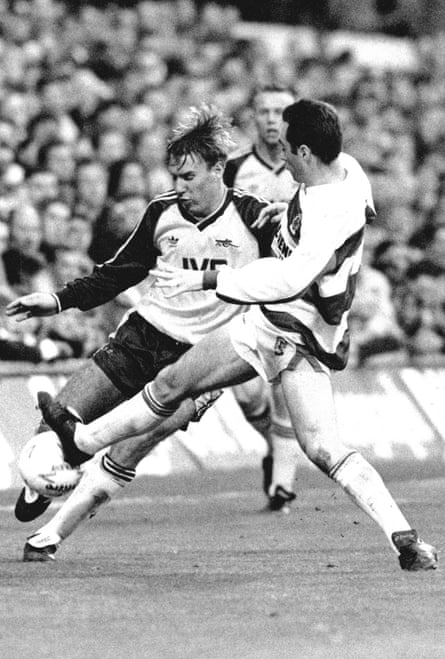 Paul Merson, left, in action for Arsenal against QPR in the same game as Amy's ticket at the beginning of this article.