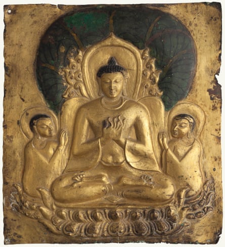 Plaque with image of seated Buddha