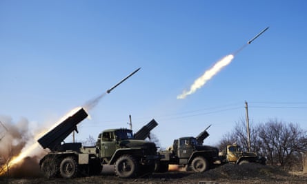 Pro-Russia rebels fire Grad rockets on Ukrainian positions in Debaltseve, Ukraine.