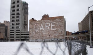 Graffiti on a crumbling building in Detroit, Michigan.