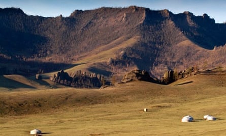 Yurts dot the Mongolian countryside near Ulan Bator.