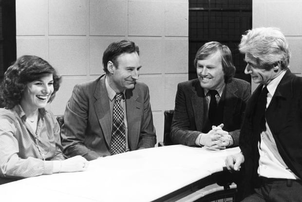The original ­Newsnight team in 1980 – from left to right: Fran Morrison, Peter Snow, David Davies and Charles Wheeler