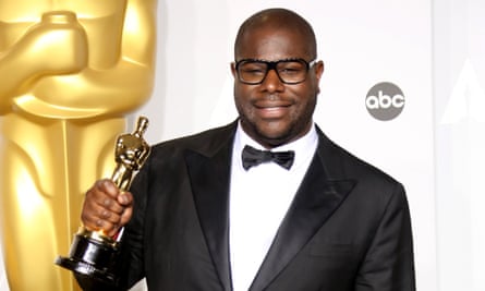 British director Steve McQueen celebrates winning 2014's best film Oscar for 12 Years a Slave.