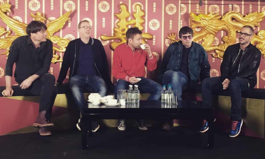 Blur at the press conference for their album The Magic Whip