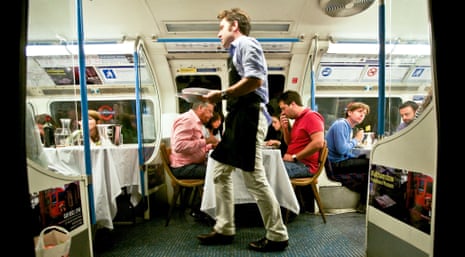 Dinner is served on the Underground Supper Club tube carriage.
