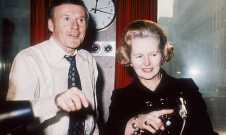 Margaret Thatcher at the BBC Radio 2 studios with presenter Jimmy Young in 1980.
