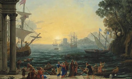 A Mediterranean port at sunrise with the Embarkation of Saint Paula for Jerusalem by Claude Lorrain.