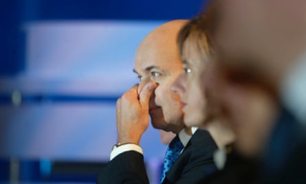 Conservative leader Iain Duncan Smith listens to Theresa May