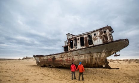 Grounded fishing ships were abandoned after the Aral Sea dried up.
