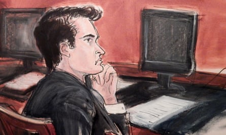 An artist's impression of Ross Ulbricht as he stood trial in New York.