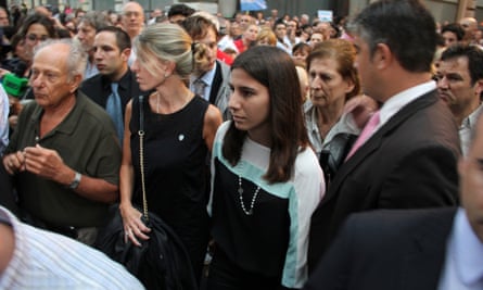 Alberto Nisman's mother, Sara Ganfurkel and former wife, Sandra Arroyo Salgado, with her their daughter Iara take part in the silent march.