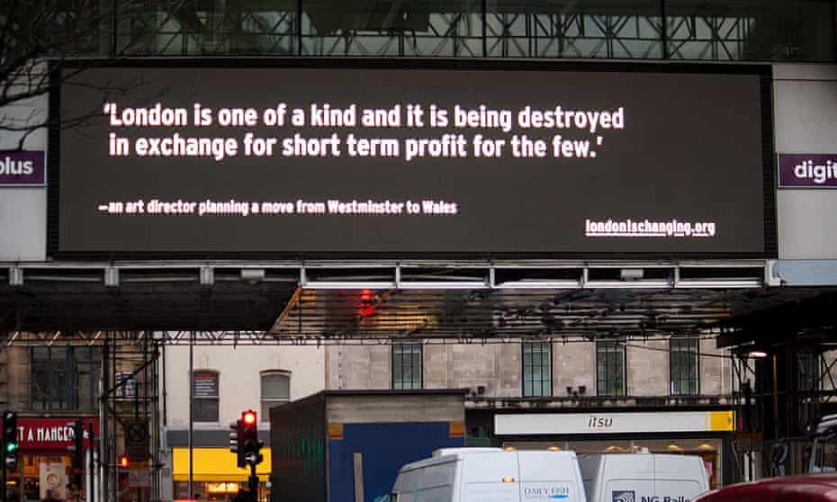 The London is Changing campaign appearing on a digital billboard in Holborn.