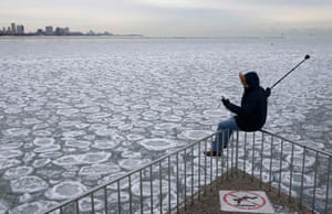 The partially frozen Lake Michigan in Chicago, Illinois