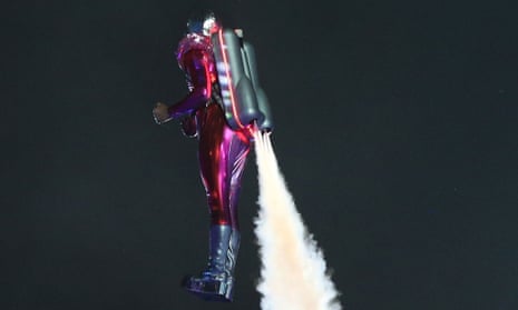 A performer wearing a jetpack takes part in the opening ceremony of the 2012 Olympic Games