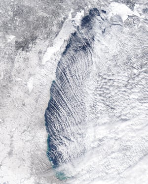 Lake Michigan - MODIS true color satellite image of Great Lakes ice cover