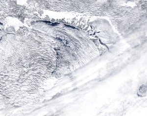 Lake Huron - MODIS true color satellite image of Great Lakes ice cover