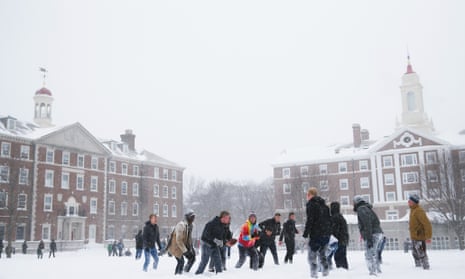 Harvard University campus in snow, Cambridge, Massachusetts