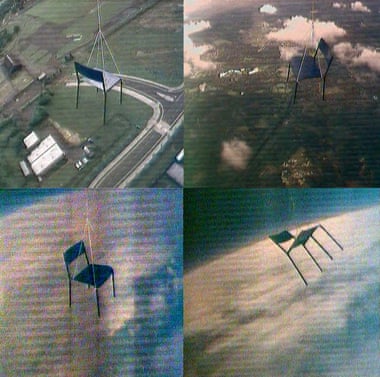 Escape Vehicle no.6 - stills from the video charting the rise of a chair suspended on a weather balloon.