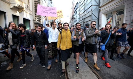 Men march in Istanbul for women’s rights after the murder of Özgecan Aslan