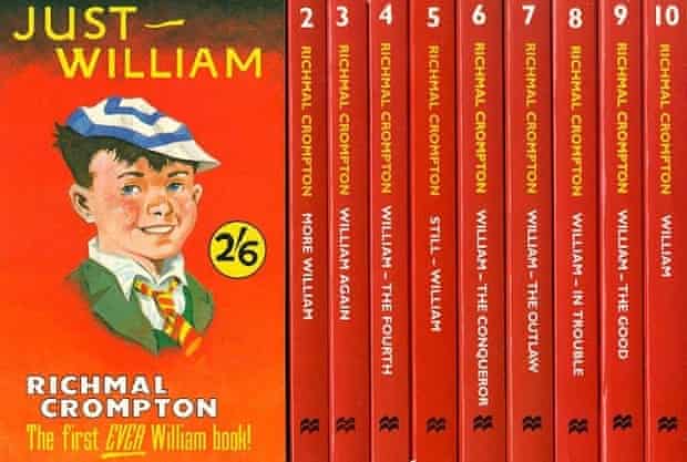 Cover and spines of Just William books, published since the 1920s