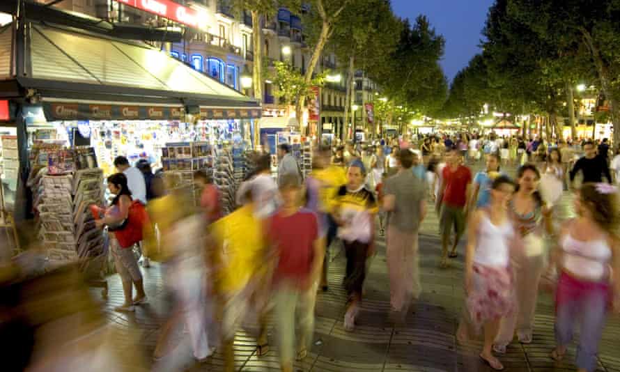 People strolling along La Rambla in Barcelona.