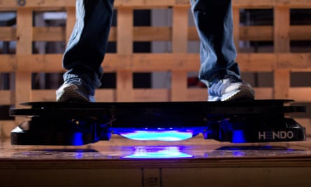The Hendo hoverboard floats about one inch above the ground using electromagnets.