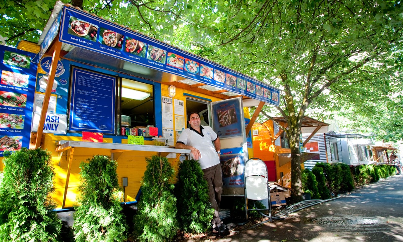 Owner & Chef Saied Samaiel in front of his Aybala Mediterranean Grill food cart in Portland, Oregon.