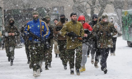 Ukrainian Azov batallion volunteers train at their base in Mariupol