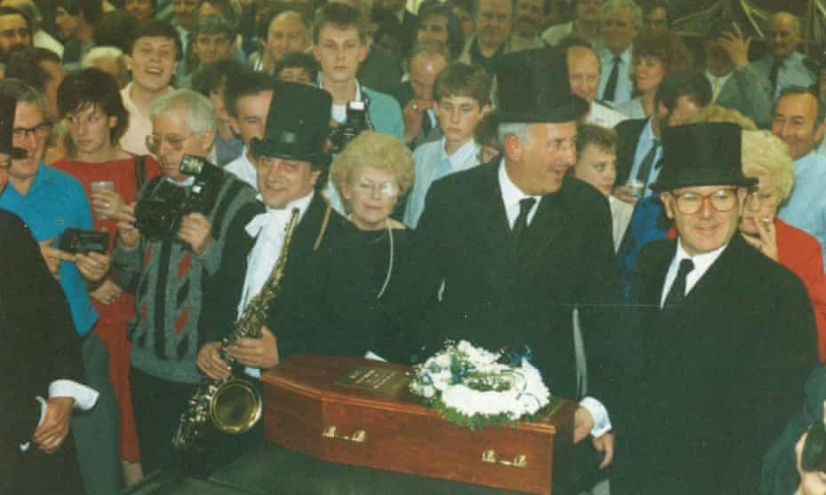 Mock funeral to mark the end of hot metal printing at the Guardian on 11 May 1987