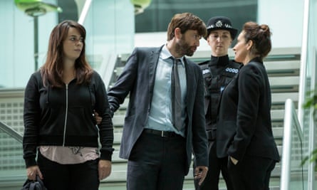 Eve Myles, David Tennant and Lucy Cohu in the season two finale of Broadchurch. Copyright ITV/Kudos.