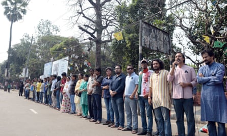 Social activists, bloggers and writers attend a protest demanding the arrest of Avijit Roy's killer.