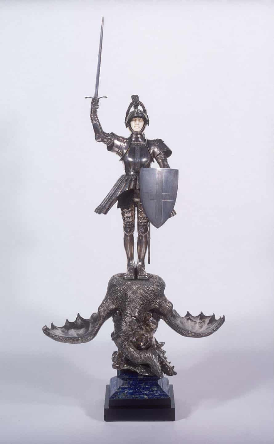 Edward Onslow Ford's St George and the Dragon Salt Cellar, 1901Silver, marble, ivory, and lapis lazuli