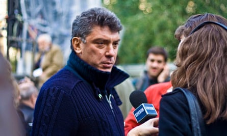 Nemtsov attending a rally in memory of killed Russian journalist Anna Politkovskaya in 2009.