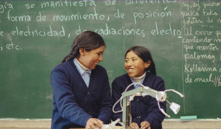 Erika and Esmeralda from Bolivia. They built a mechanical arm from salvaged materials.